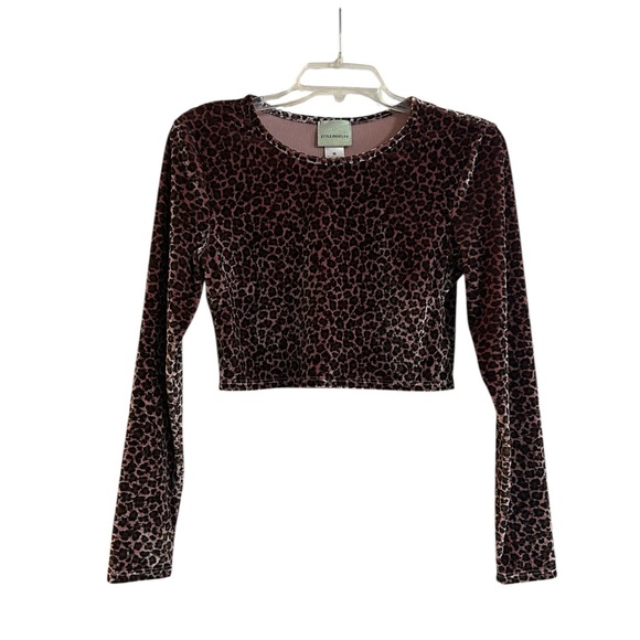 Pink Cheetah Print Long Sleeve Velour Crop Top - Size Medium - Picture 1 of 6
